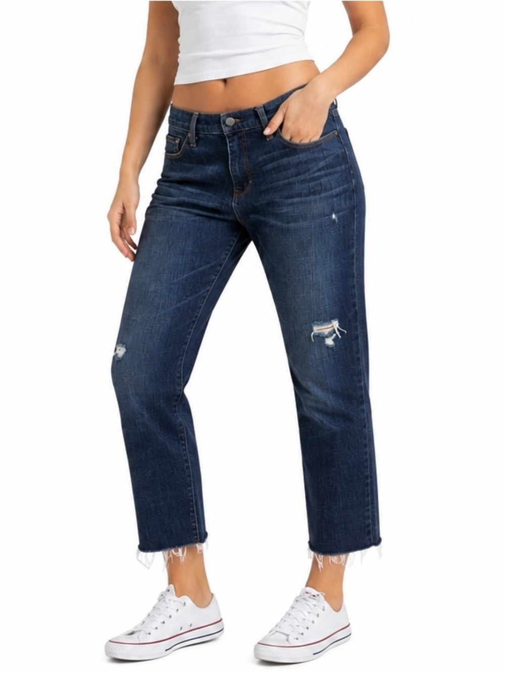 Gap 1969 Sexy Boyfriend Jeans Women’s 28R Dark Wash Distressed Raw Hem Stretch